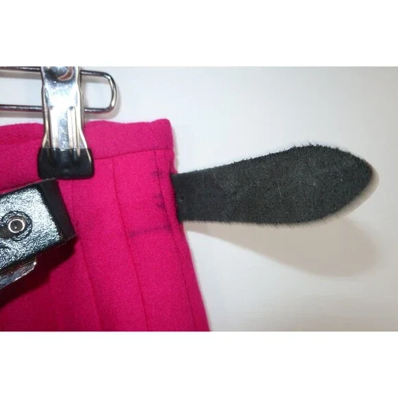 Pink Scottish Kilt Women's Size 12 Wool Mini Leather Buckles Crepe Punk Pleats - Picture 6 of 12